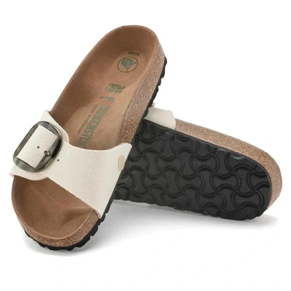 Birkenstock Madrid Big Buckle Sandals in Eggshell Color w Tortoiseshell Buckle - Picture 1 of 4